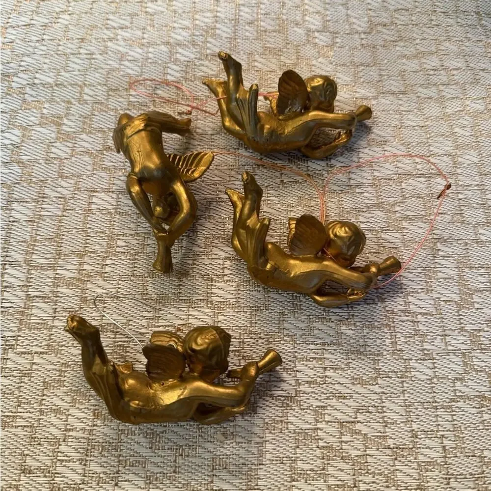 Vintage Flying Gold Cherub holiday Figurines Set of 4